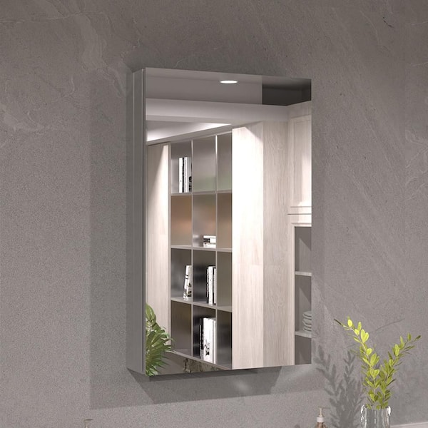 Keen 15 in. x 24 in. Framless Recessed or Surface-Mount Rectangular Aluminum Medicine Cabinet with Mirror in Silver