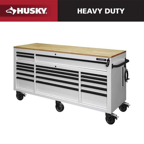 Tool Storage 72 in. W x 24 in. D 18-Drawer Heavy Duty Adjustable Height Mobile Workbench Cabinet in Matte White