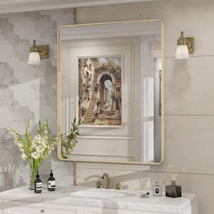 30 in. W x 36 in. H Rectangular Aluminum Alloy Framed and Tempered Glass Wall Bathroom Vanity Mirror in Brushed Gold