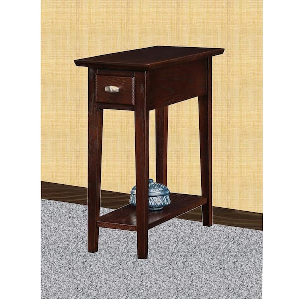 Chocolate Oak Rectangle Wood Narrow End, Leick Chairside Lamp Table With Drawer Antique Blackout