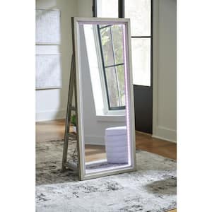 Evesen Sliver 28.13 in. W x 66 in. H Rectangle Wood Full Length Floor Standing Mirror with Shelves and LED Light