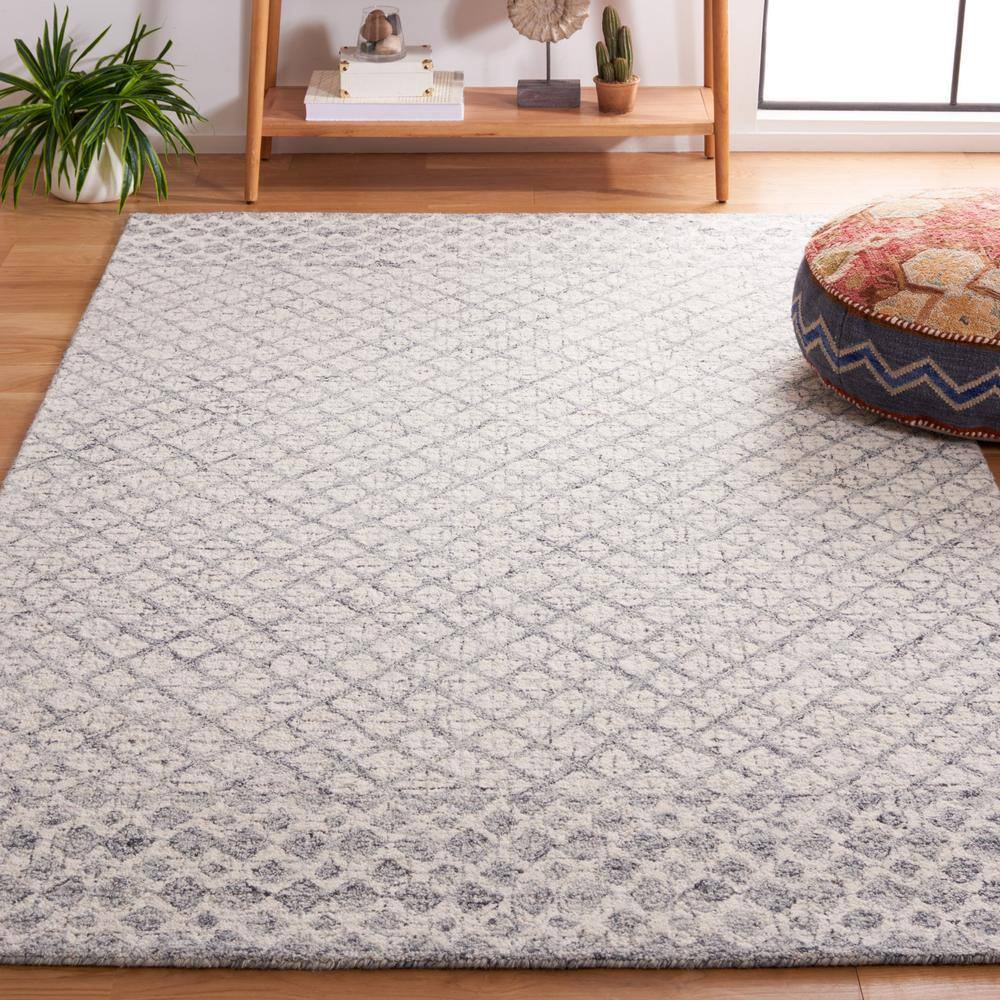 Hand-Tufted Abstract Grey/Ivory Wool Area Rug - 5'x8'