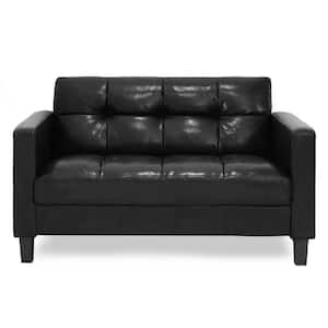 Brive 54.1 in. Black Tufted Faux Leather 2-Seater Loveseat with Square Arms