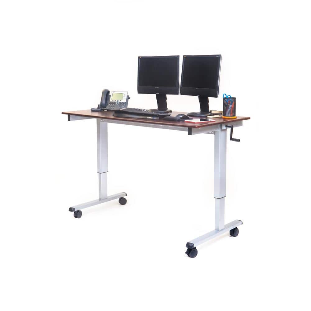 Adjustable Height 59'' Black and Silver Standing Desk with Lockable Casters