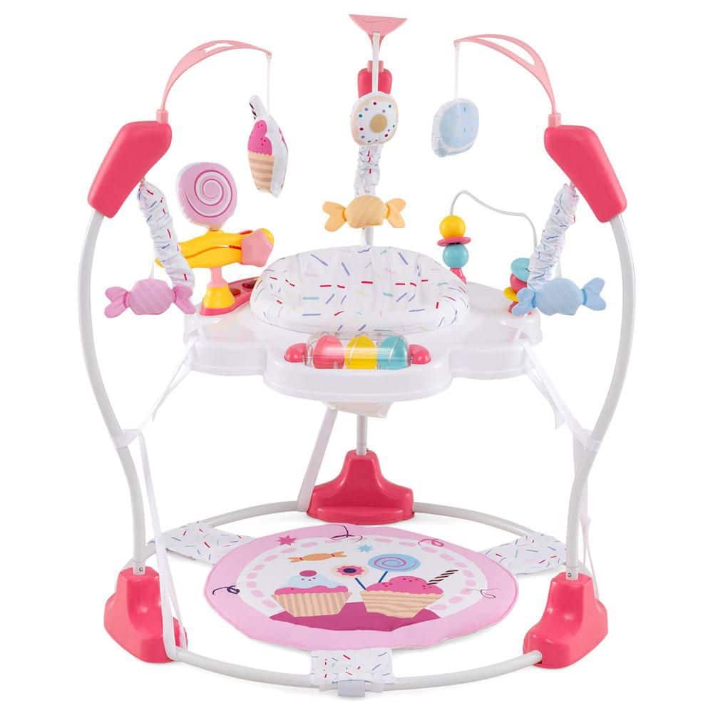 Baby Stationary Activity Center Infant Jumper with Removable Foot Pad in Pink