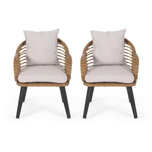Noble House Tatiana Light Brown Fabric Removable Cushions Club Chair (Set of 2)