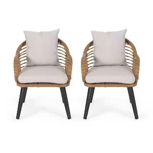 Tatiana Black Removable Cushions Faux Rattan Outdoor Club Chair with Beige Cushion (2-Pack)