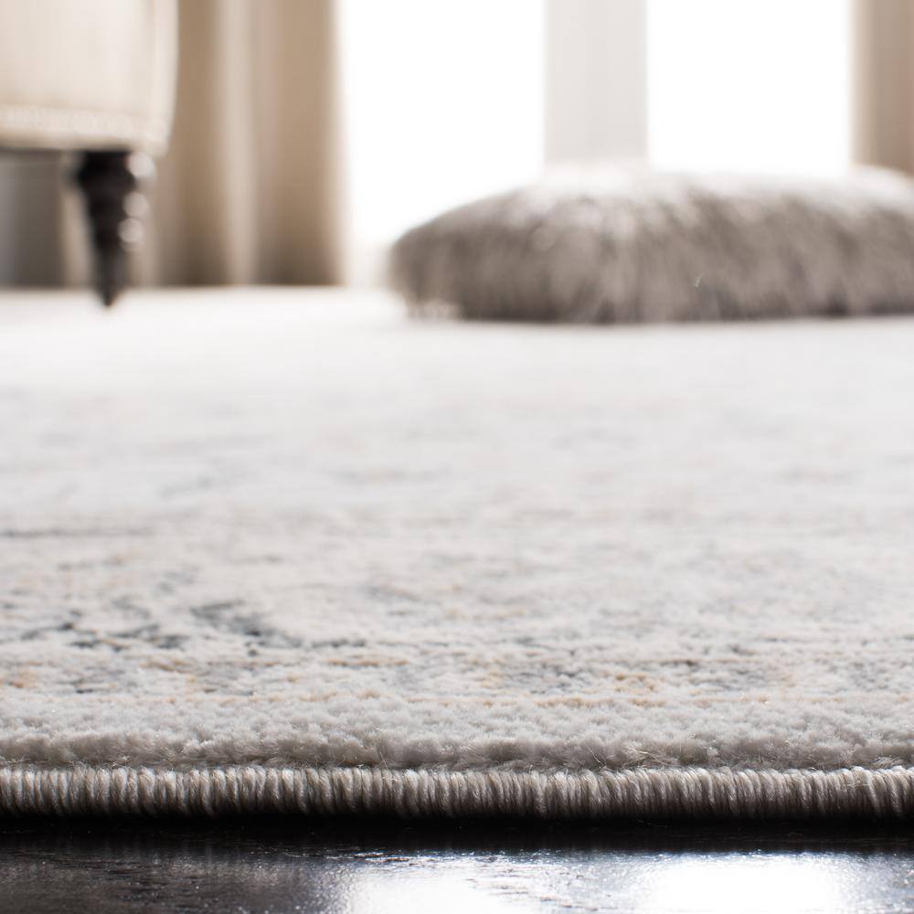 Light Grey and Cream Synthetic Floral Area Rug, 5'3" x 7'6"