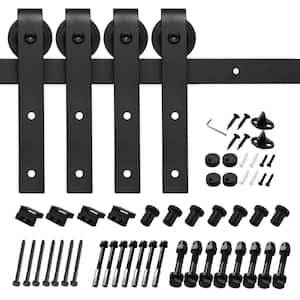 12 ft./144 in. Black Steel Sliding Barn Door Track and Hardware Kit for Double Doors with Floor Guide