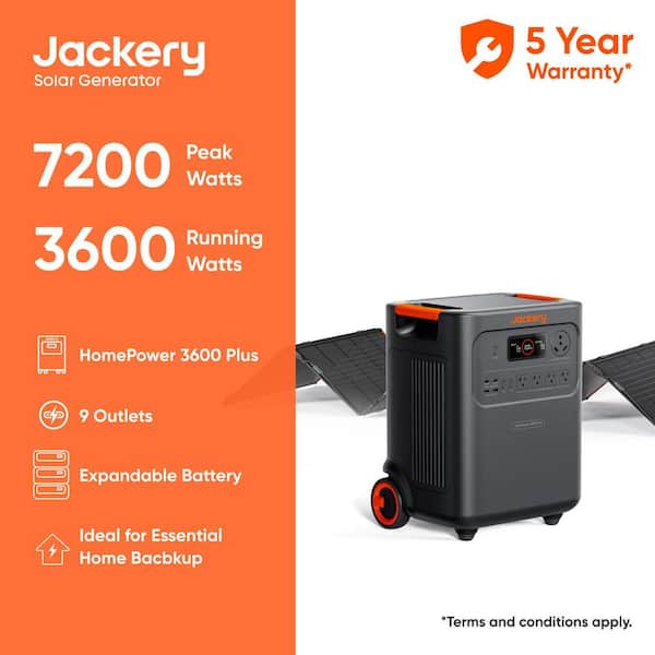 Jackery 3600W/7200W Push Button Start Solar Generator HomePower 3600 Plus  w/ 1-Piece 500X Solar Panel for Essential Home Backup HP3600Plus+500X - The  Home Depot