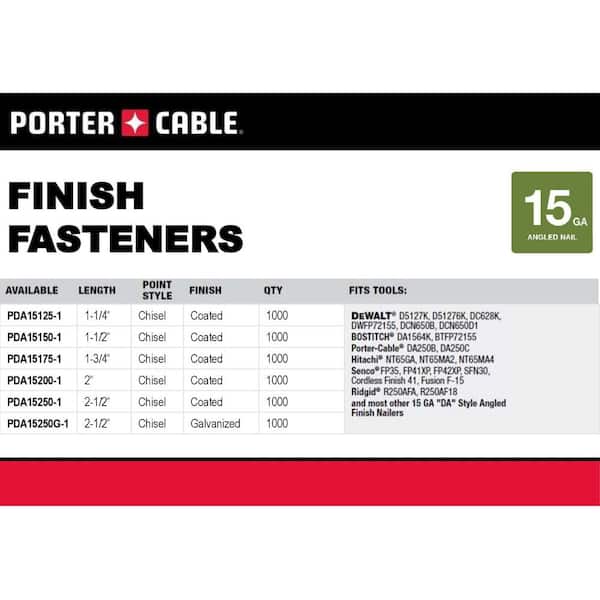 Porter-Cable 2-1/2 in. x 15-Gauge DA Brite Nail Glue Collated (1000 per  Box) PDA15250-1 - The Home Depot