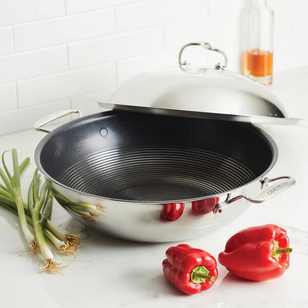 Wok Híbrido De 12 Pulgadas Con Tapa - Acero Inoxidable Antiadherente, Sin PFOA, Para Todo Tipo De Cocinas