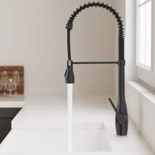 23.6 in. Single Handle 360° Swivel Pull Down Sprayer Kitchen Faucet with Spray Wand in Matte Black