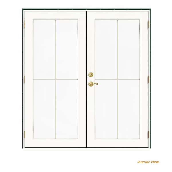 JELD-WEN 72 in. x 80 in. W-2500 Green Clad Wood Left-Hand 4 Lite French Patio Door w/White Paint Interior