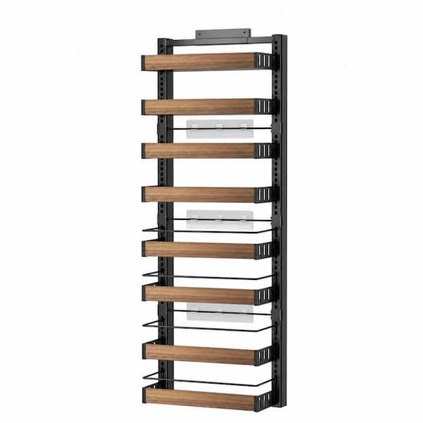 8-Tier Black Over The Door Pantry Organizer, Wall Mount or Hanging Spice Rack with Adjustable Basket for Kitchen