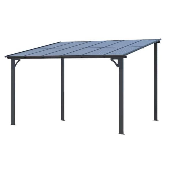 12 ft. x 12 ft. Wall Mounted Outdoor Gazebo with Lean to Gazebo Awnings, Aluminum Frame in Black