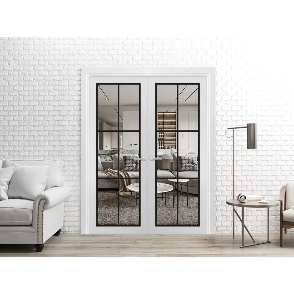 Lucia 2366 White Silk Clear Glass 60" x 96" French Double Doors