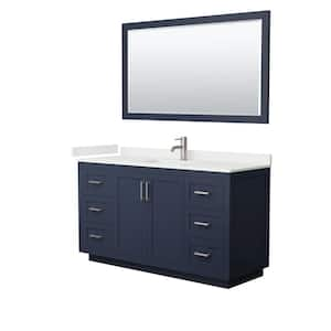 Miranda 60 in. W x 22 in. D x 33.75 in. H Single Bath Vanity in Dark Blue with White Qt. Top and 58 in. Mirror