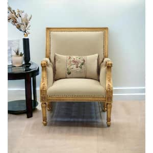 Beige and Gold Armchair Set of 1 with Nail head Trim