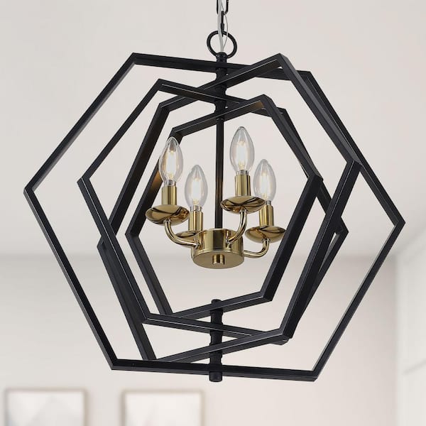 Bella Depot Vintage 4 light Matte Black Linear Geometric Chandelier Hanging Pendant Light for Dining Room Living Room