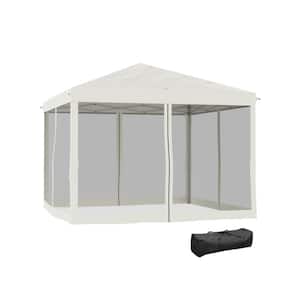 10 ft. x 10 ft. Outdoor Steel Event/Party Pop Up Tent Canopy with Removable Mesh Sidewalls in Beige