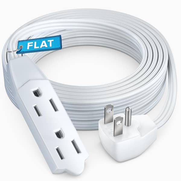 MAXIMM 15 ft. 16/3 Light Duty Indoor Extension Cord Flat Plug Flat Wire 3-Outlet, 13Amps, White