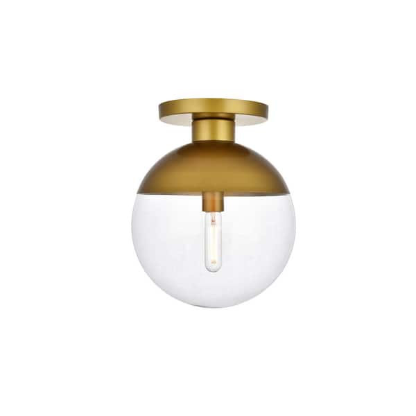 Unbranded Timeless Home Ellie 12 in. W x 14.5 in. H 1-Light Brass and Clear Glass Flush Mount