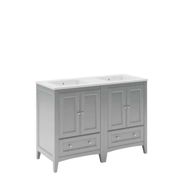 Oxford 48 in. Traditional Double Bath Vanity in Gray with Quartz Stone Vanity Top in White with White Basins
