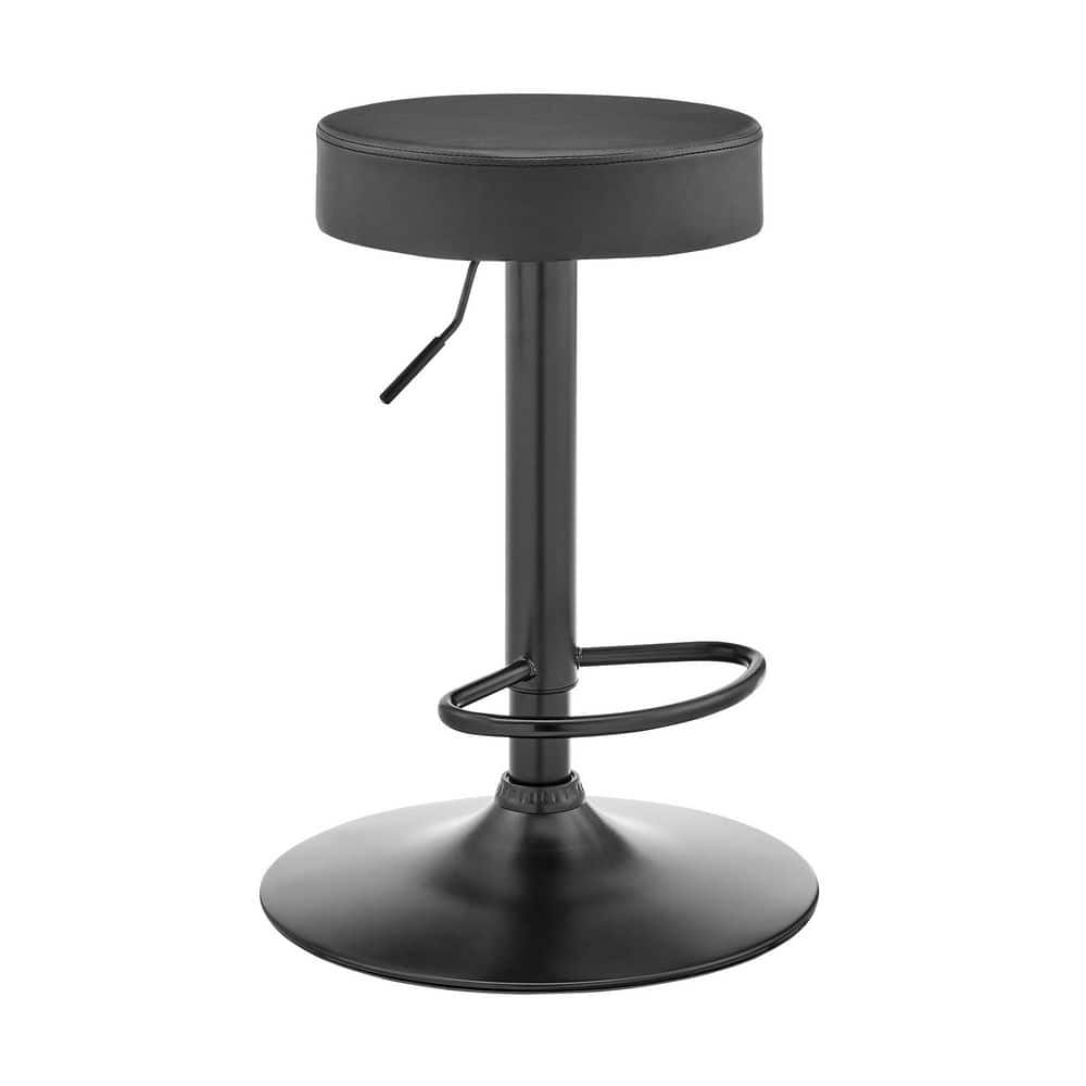 Gray Faux Leather Adjustable Swivel Bar Stool with Wood Legs