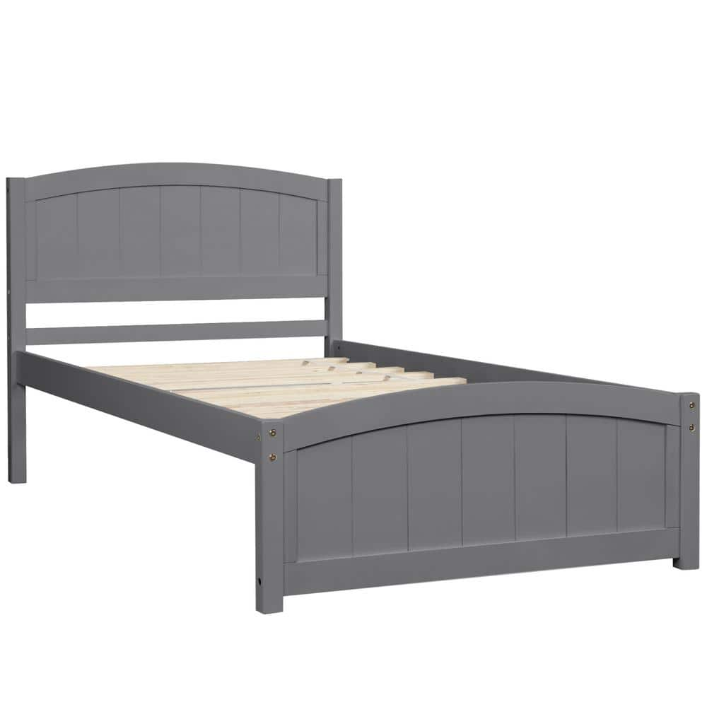 URTR Gray Twin Size Platform Bed Frames, Wood Twin Bed with Headboard ...