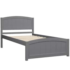 Gray Twin Size Platform Bed Frames, Wood Twin Bed with Headboard and Footboard for Kids, Young Teens and Adults