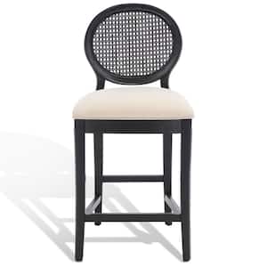 Karlee Rattan 40 in. Black Rattan Barstool with linen in Set of 2