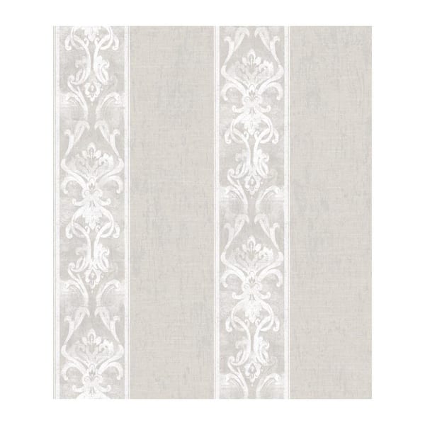 Chesapeake Elsa Taupe Alternating Damask Stripe Paper Strippable Roll Wallpaper (Covers 56.4 sq. ft.)