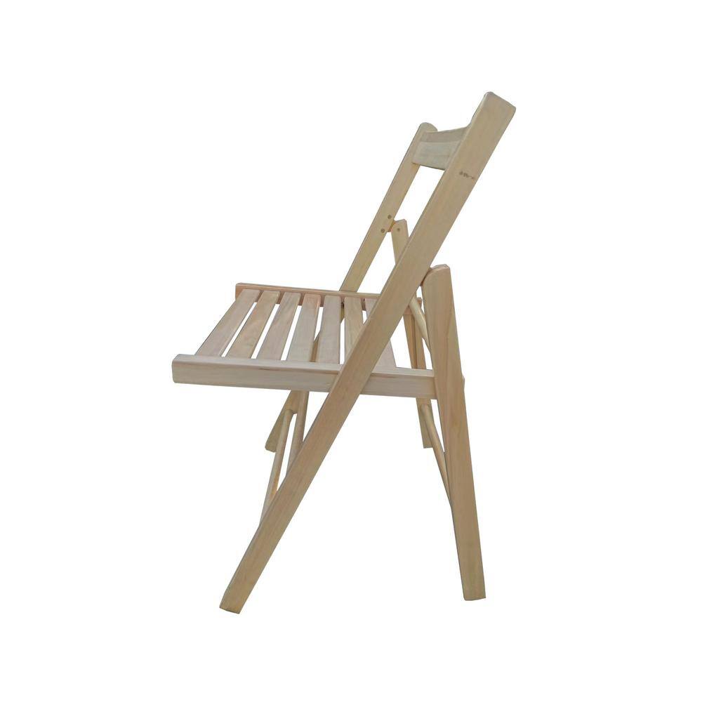 Natural Light Brown Wood Armless Folding Dining Chairs, Set of 2