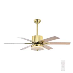 52 in. Smart Indoor/Outdoor Gold Ceiling Fan with LED Lights and Remote Control 6 Blades Reversible Motor Fan Light