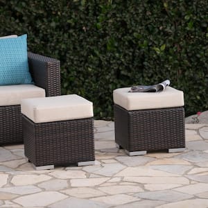 Santa Rosa Multi-Brown Metal Outdoor Patio Ottoman with Beige Cushions (2-Pack)