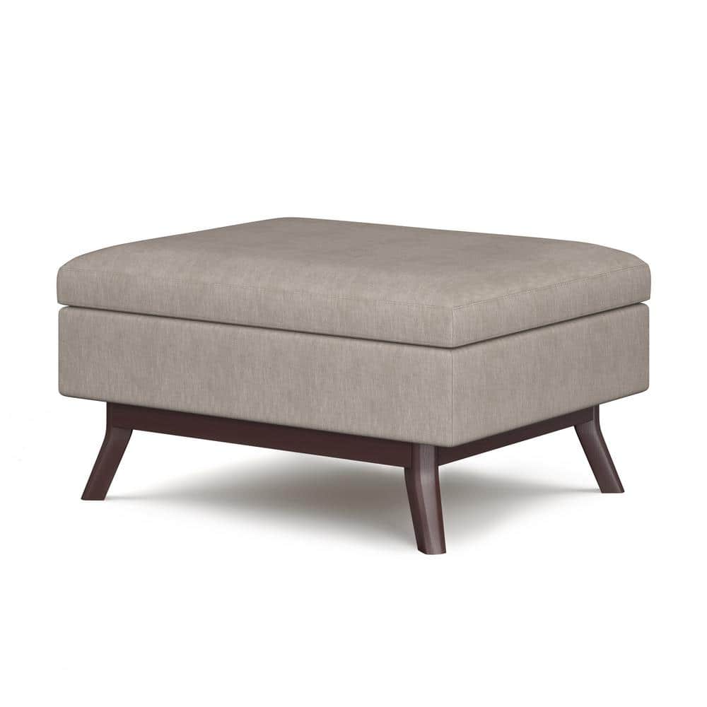 Owen Mid Century Natural Linen Look Storage Ottoman Coffee Table