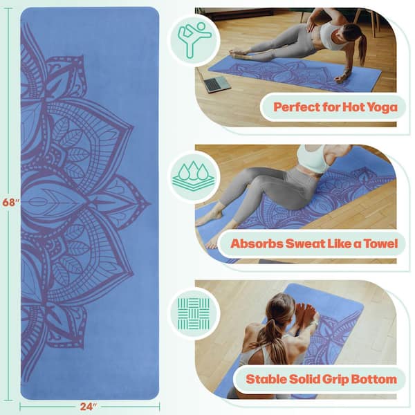 RAD Sportz Suede Hot Yoga Mat with Strap, Blue - 68 in. L x