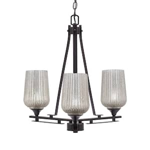 Ontario 18.5 in. 3-Light Dark Granite Geometric Chandelier for Dinning Room with Silver Textured Shade No Bulbs Included