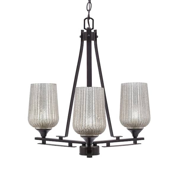 Unbranded Ontario 18.5 in. 3-Light Dark Granite Geometric Chandelier for Dinning Room with Silver Textured Shade No Bulbs Included