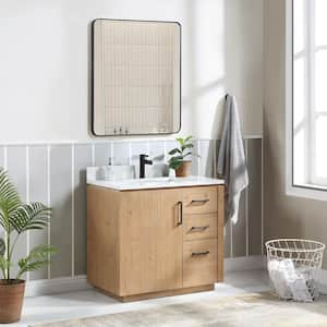 San 36 in.W x 22 in.D x 33.8 in.H Single Sink Bath Vanity in Fir Wood Brown with White Composite Stone Top