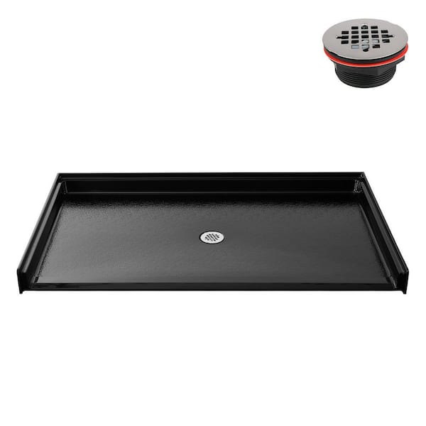 62 in. x 38 in. Alcove Acrylic ADA Shower Pan Base in Glossy Black with Center Drain, Drain Included