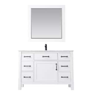 Maribella 48 in. Single Bathroom Vanity Set in White and Carrara White Marble Countertop with Mirror