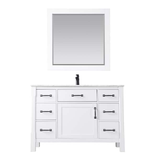 Altair Maribella 48 in. Single Bathroom Vanity Set in White and Carrara White Marble Countertop with Mirror
