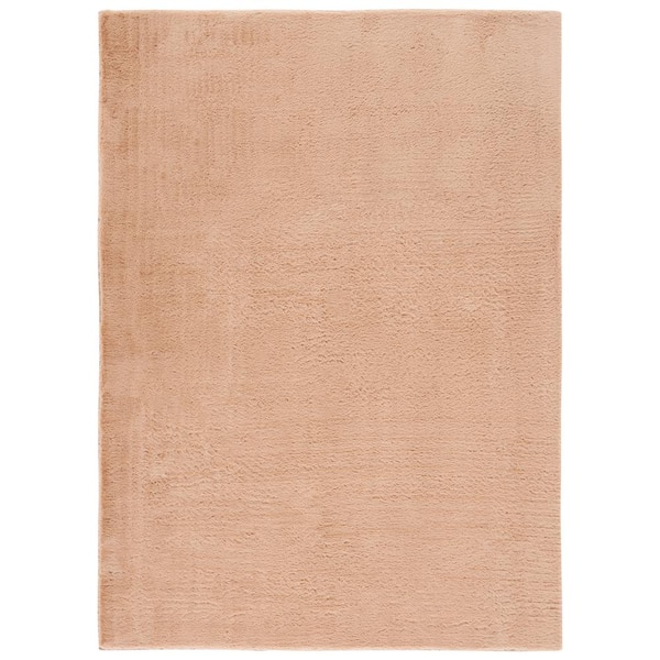SAFAVIEH Faux Rabbit Fur Beige Doormat 2 ft. x 3 ft. Machine Washable High Low Solid Color Area Rug