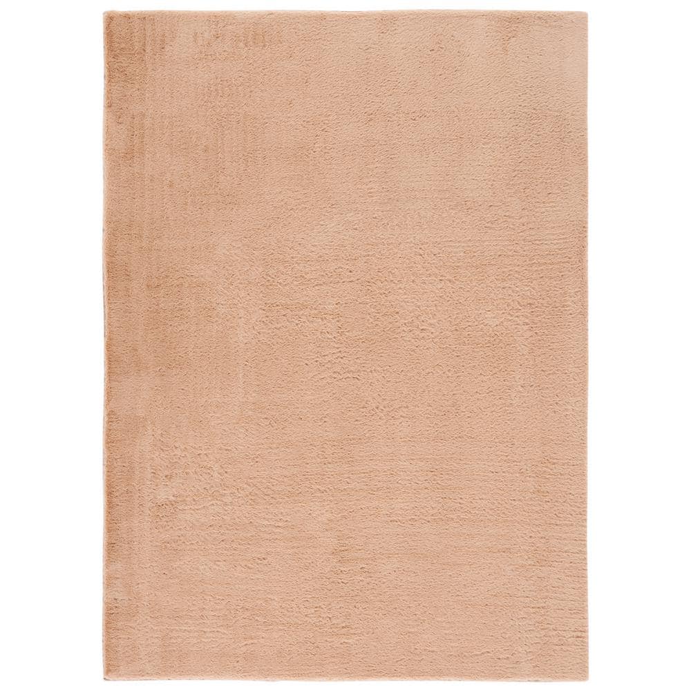 Beige Faux Rabbit Fur Round Hand-Knotted Rug, 6 Feet