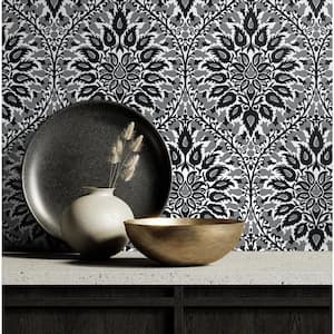 57.5 sq. ft. Ebony and Argos Grey Luna Ogee Unpasted Nonwoven Wallpaper Roll