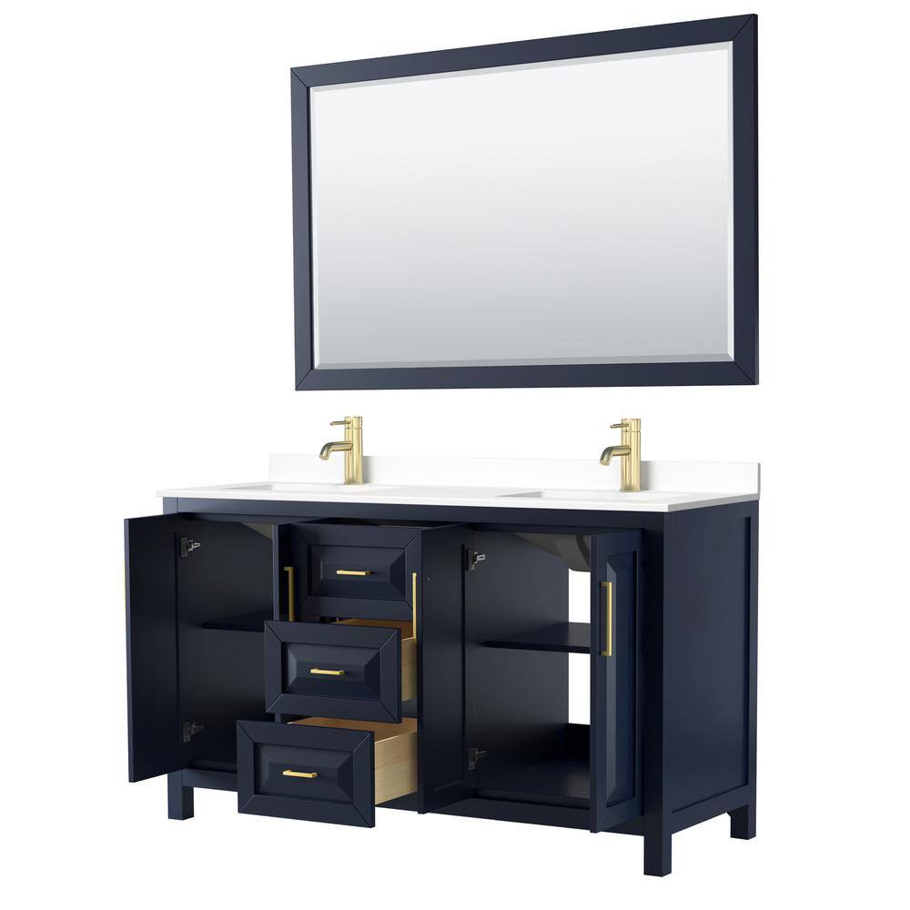 Daria 60" Dark Blue Cultured Marble Double Vanity Set