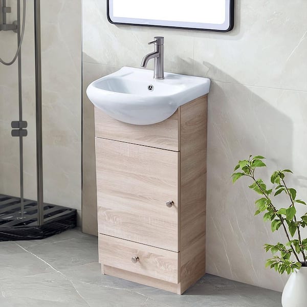 8 in. W Single Bath Vanity in Light Oak with White Ceramic Top Unassembled