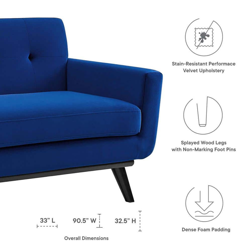Navy Luxe Velvet 91" Tufted Sofa with Removable Cushions